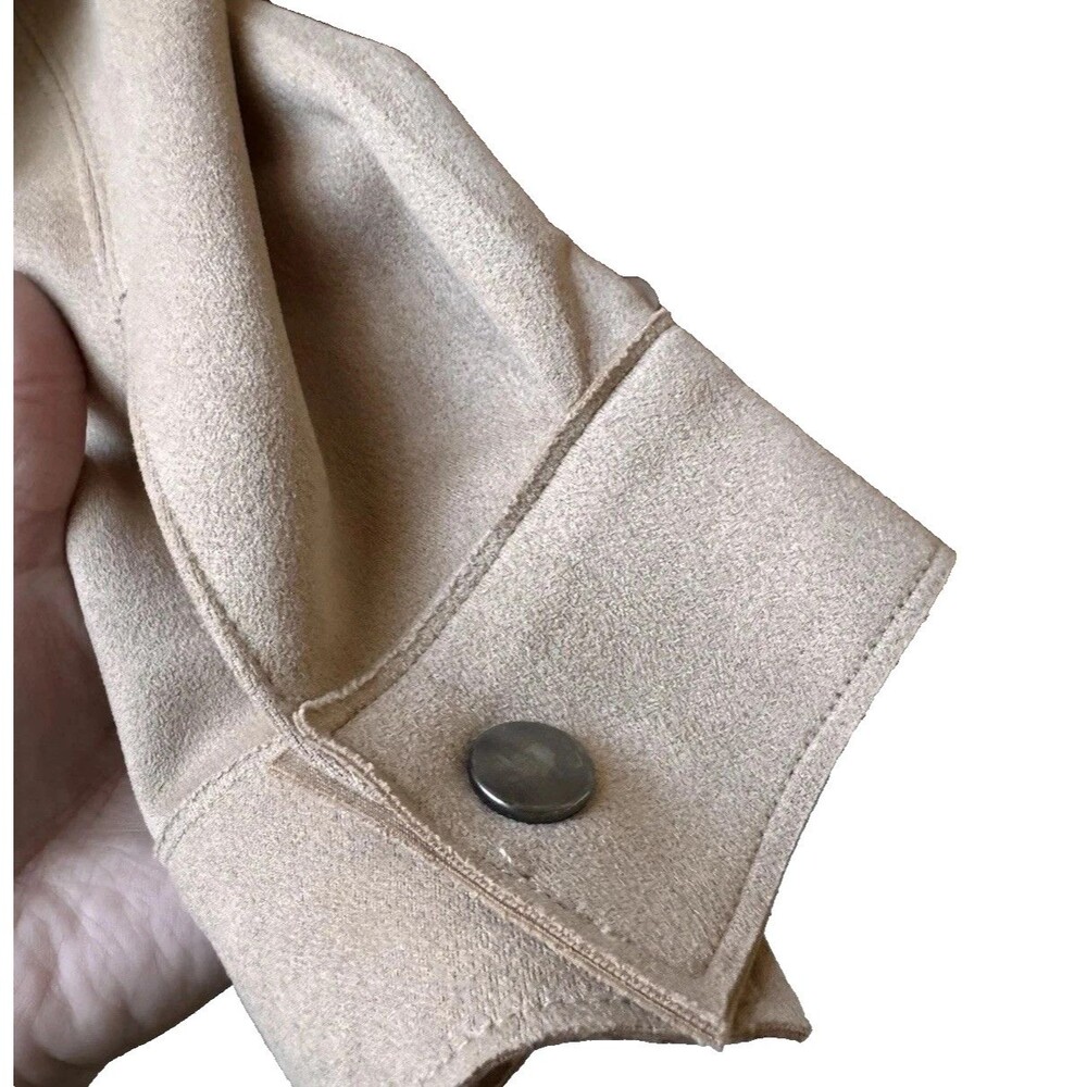 Truth by Republic Jacket Woman Vegan Leather Suede Beige Snap NEW Sz L *** - Picture 4 of 7